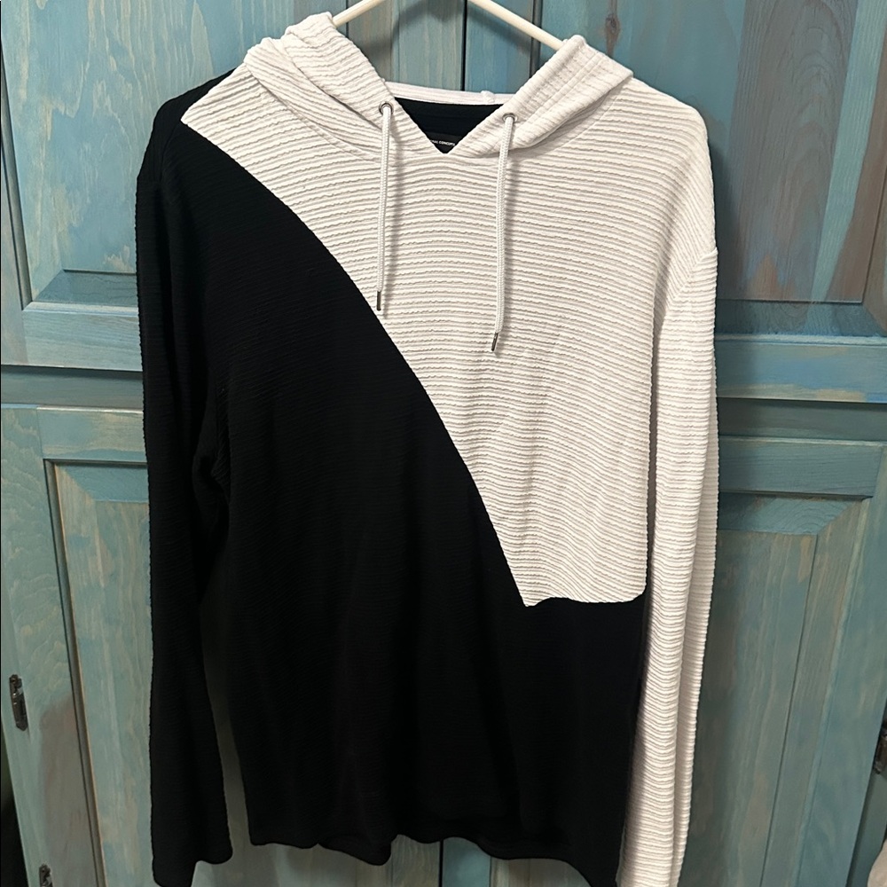 INC International Concepts Black and White Hooded Shirt